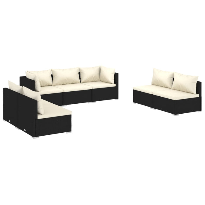 7-tlg. Garten-Lounge-Set mit Kissen Poly Rattan Schwarz