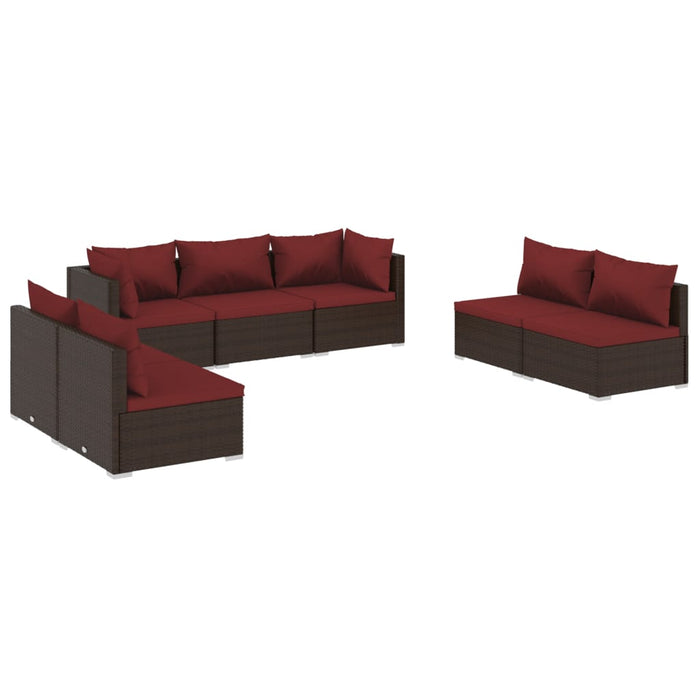 7-tlg. Garten-Lounge-Set mit Kissen Poly Rattan Braun