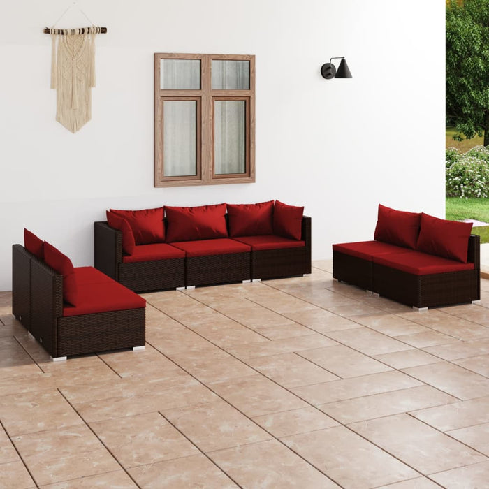 7-tlg. Garten-Lounge-Set mit Kissen Poly Rattan Braun