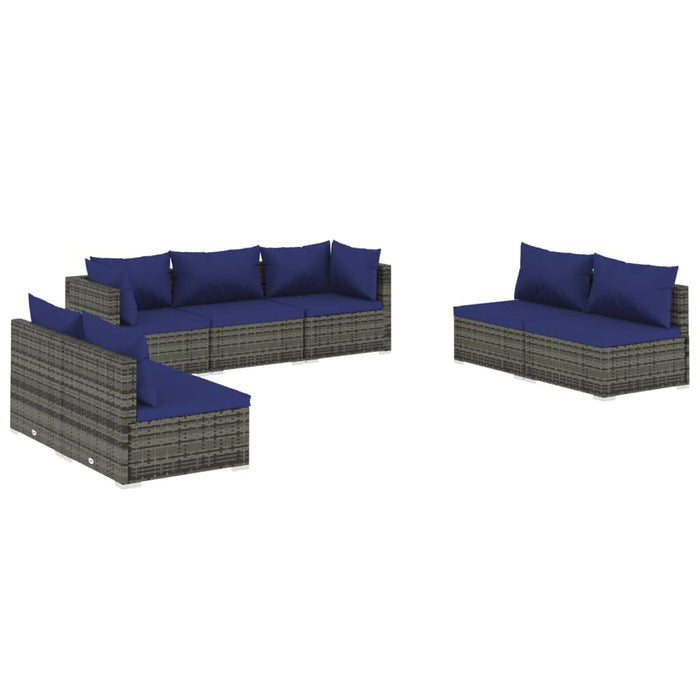 7-tlg. Garten-Lounge-Set mit Kissen Poly Rattan Grau