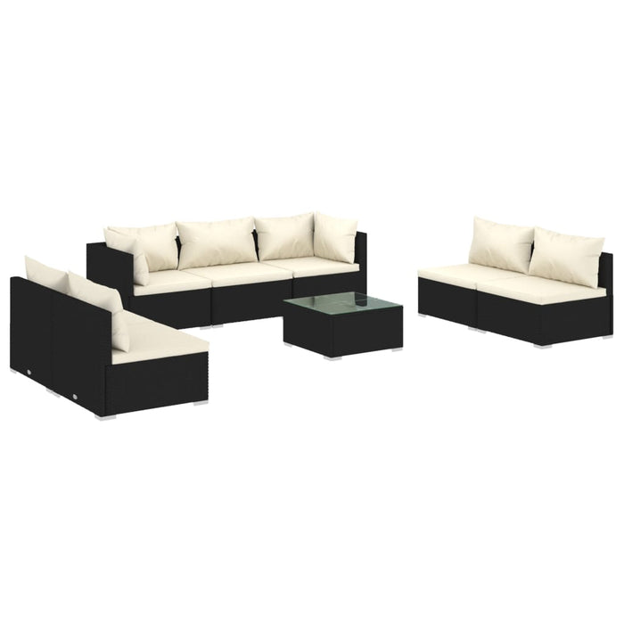 8-tlg. Garten-Lounge-Set mit Kissen Poly Rattan Schwarz