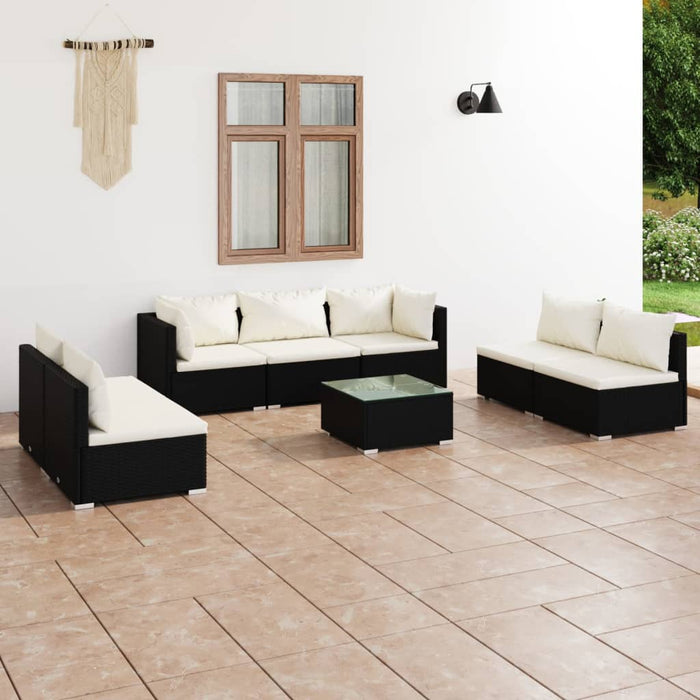 8-tlg. Garten-Lounge-Set mit Kissen Poly Rattan Schwarz