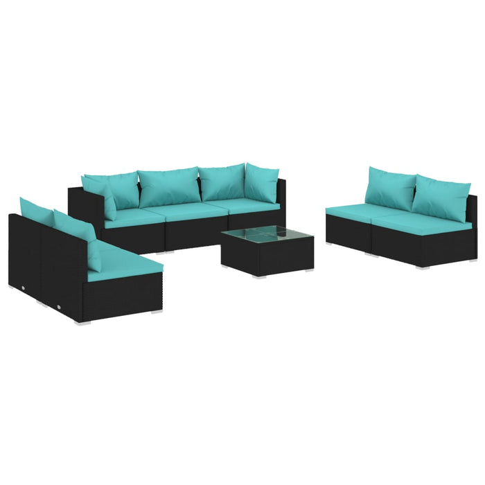 8-tlg. Garten-Lounge-Set mit Kissen Poly Rattan Schwarz