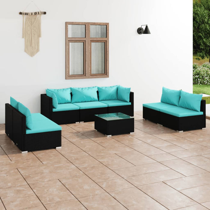 8-tlg. Garten-Lounge-Set mit Kissen Poly Rattan Schwarz