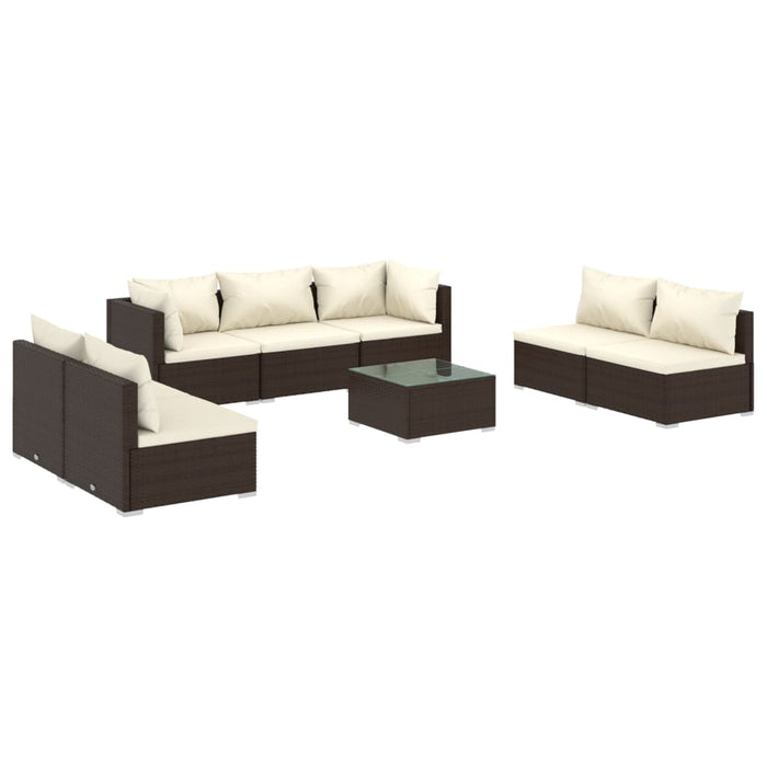 8-tlg. Garten-Lounge-Set mit Kissen Poly Rattan Braun