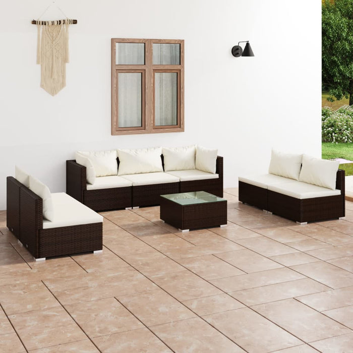 8-tlg. Garten-Lounge-Set mit Kissen Poly Rattan Braun