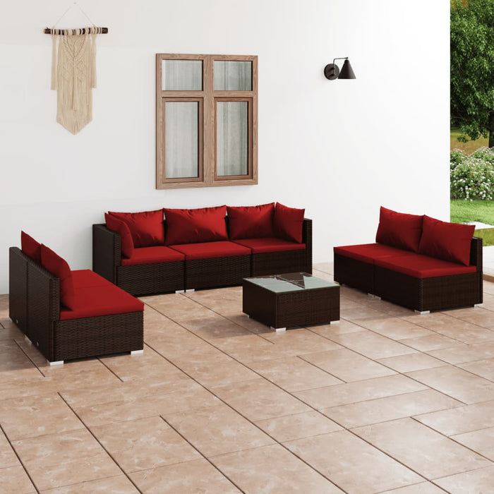8-tlg. Garten-Lounge-Set mit Kissen Poly Rattan Braun
