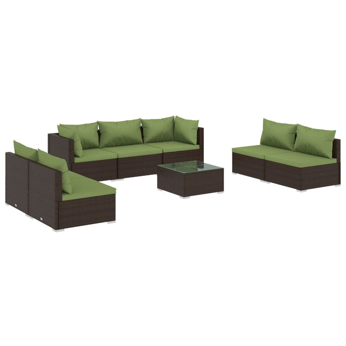 8-tlg. Garten-Lounge-Set mit Kissen Poly Rattan Braun