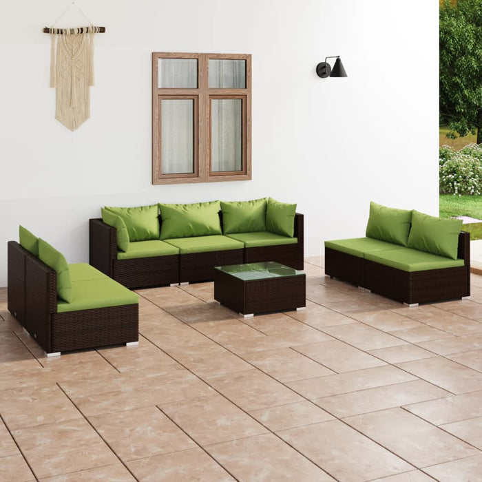 8-tlg. Garten-Lounge-Set mit Kissen Poly Rattan Braun