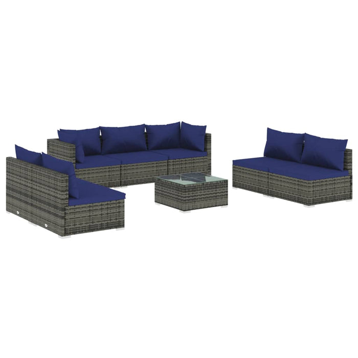 8-tlg. Garten-Lounge-Set mit Kissen Poly Rattan Grau