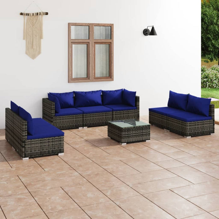8-tlg. Garten-Lounge-Set mit Kissen Poly Rattan Grau