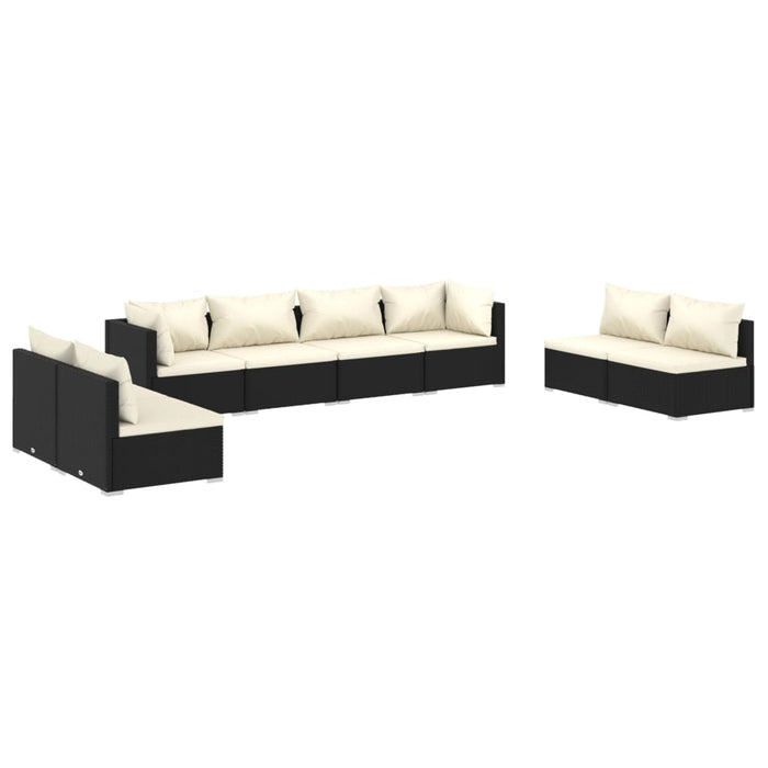 8-tlg. Garten-Lounge-Set mit Kissen Poly Rattan Schwarz