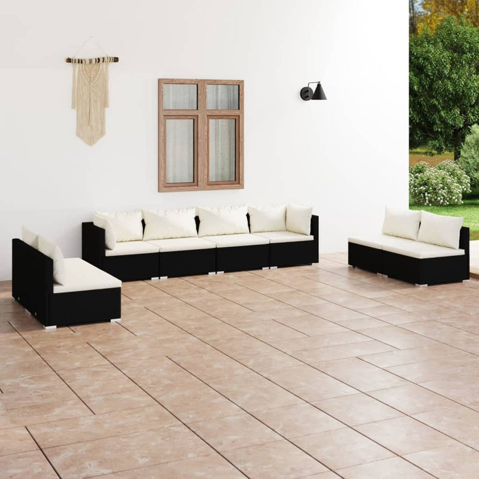8-tlg. Garten-Lounge-Set mit Kissen Poly Rattan Schwarz