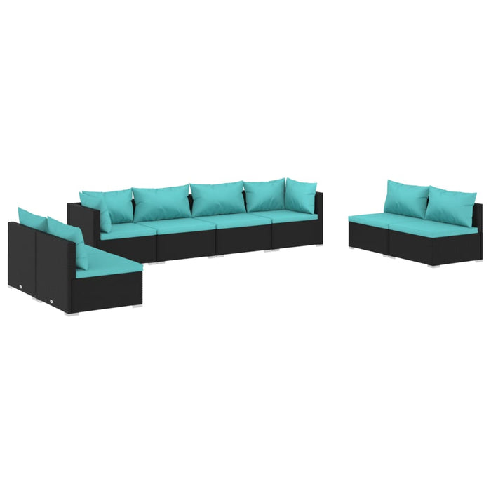 8-tlg. Garten-Lounge-Set mit Kissen Poly Rattan Schwarz