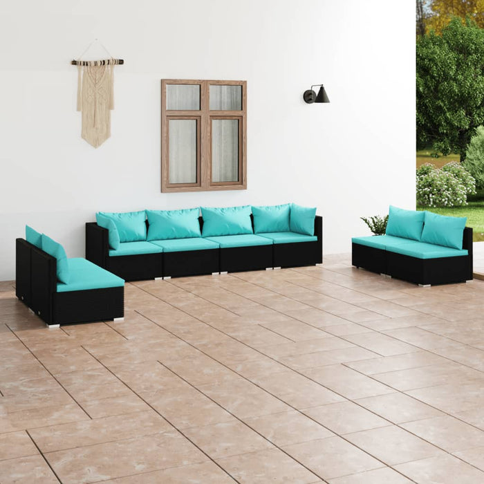 8-tlg. Garten-Lounge-Set mit Kissen Poly Rattan Schwarz