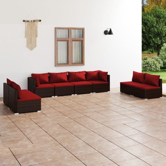 8-tlg. Garten-Lounge-Set mit Kissen Poly Rattan Braun