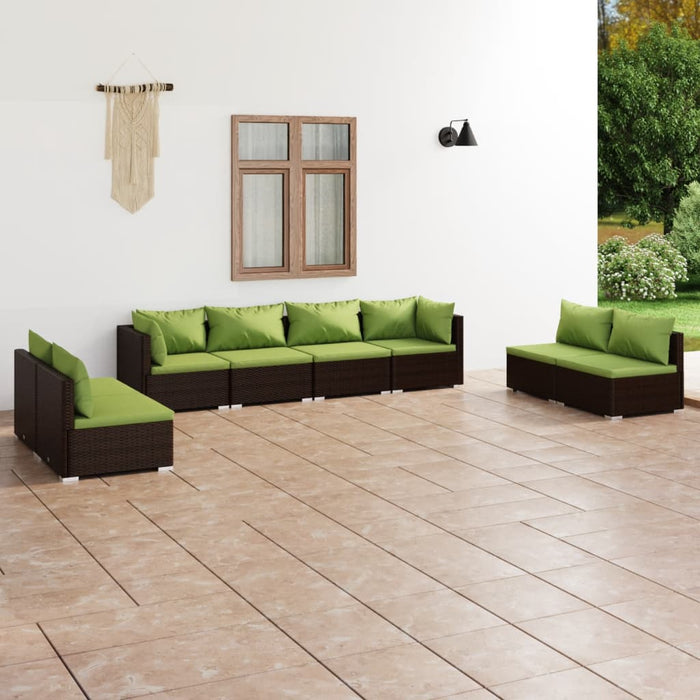 8-tlg. Garten-Lounge-Set mit Kissen Poly Rattan Braun