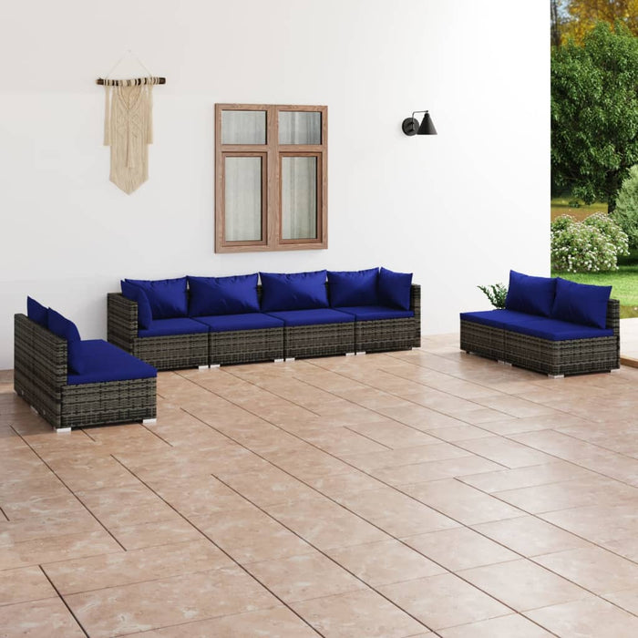 8-tlg. Garten-Lounge-Set mit Kissen Poly Rattan Grau