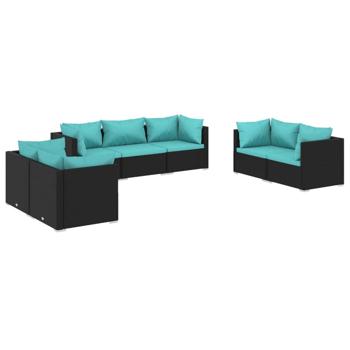7-tlg. Garten-Lounge-Set mit Kissen Poly Rattan Schwarz