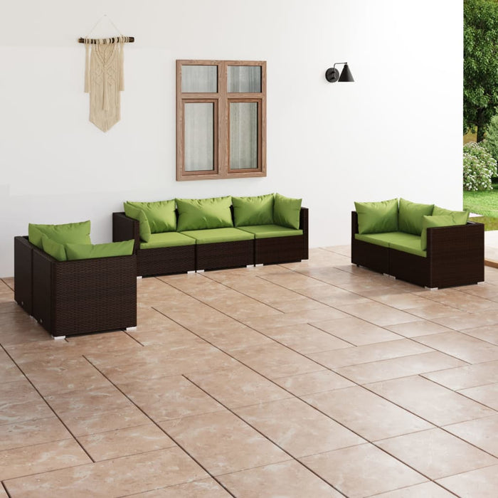 7-tlg. Garten-Lounge-Set mit Kissen Poly Rattan Braun
