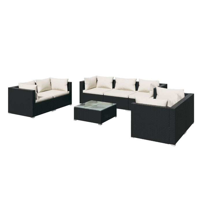 8-tlg. Garten-Lounge-Set mit Kissen Poly Rattan Schwarz