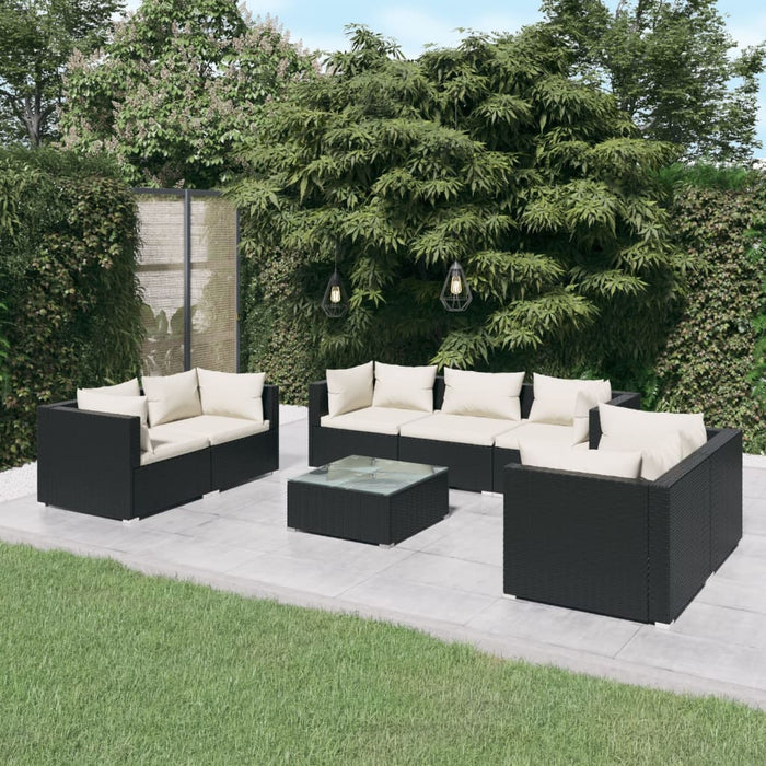 8-tlg. Garten-Lounge-Set mit Kissen Poly Rattan Schwarz