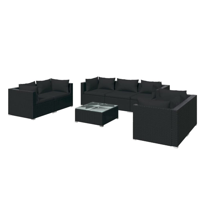 8-tlg. Garten-Lounge-Set mit Kissen Poly Rattan Schwarz