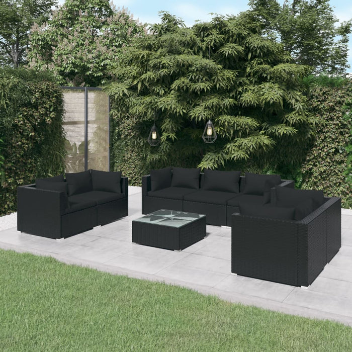 8-tlg. Garten-Lounge-Set mit Kissen Poly Rattan Schwarz