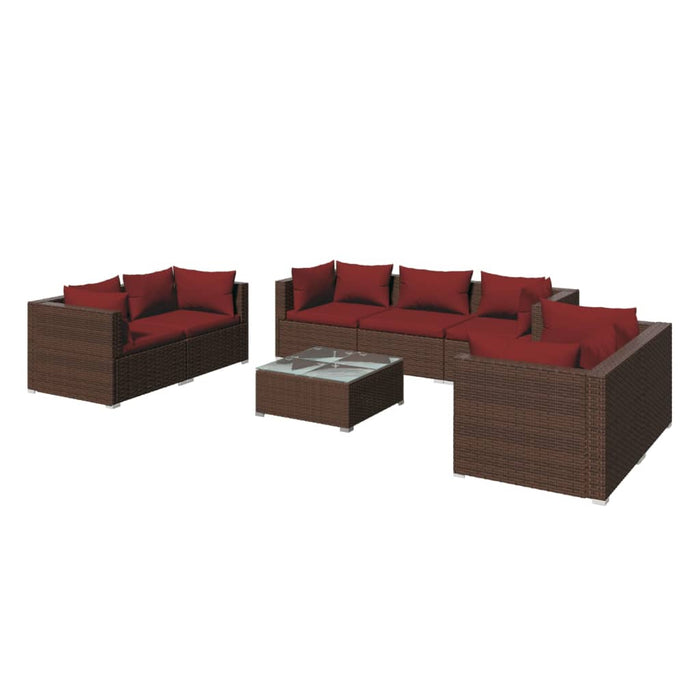 8-tlg. Garten-Lounge-Set mit Kissen Poly Rattan Braun