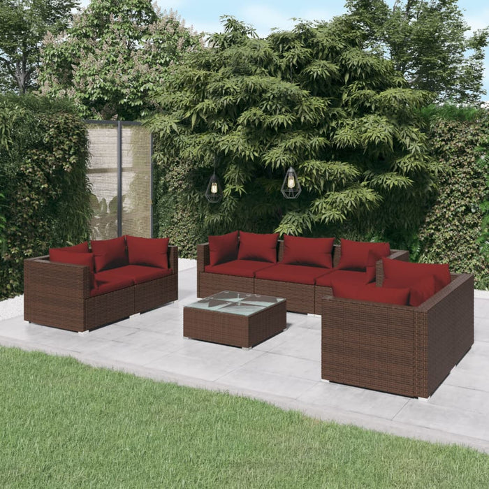 8-tlg. Garten-Lounge-Set mit Kissen Poly Rattan Braun
