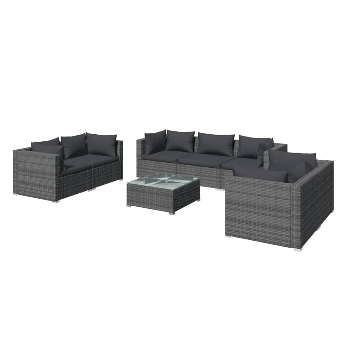 8-tlg. Garten-Lounge-Set mit Kissen Poly Rattan Grau