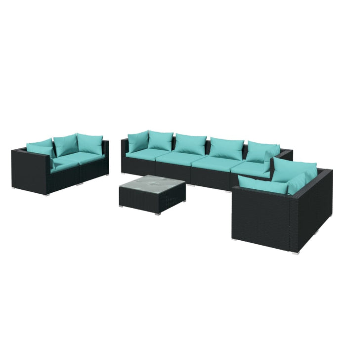 9-tlg. Garten-Lounge-Set mit Kissen Poly Rattan Schwarz