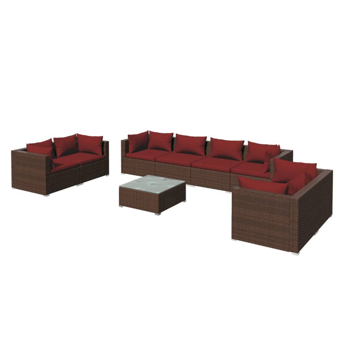 9-tlg. Garten-Lounge-Set mit Kissen Poly Rattan Braun