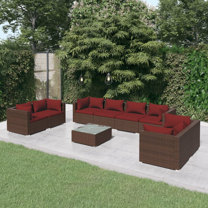9-tlg. Garten-Lounge-Set mit Kissen Poly Rattan Braun