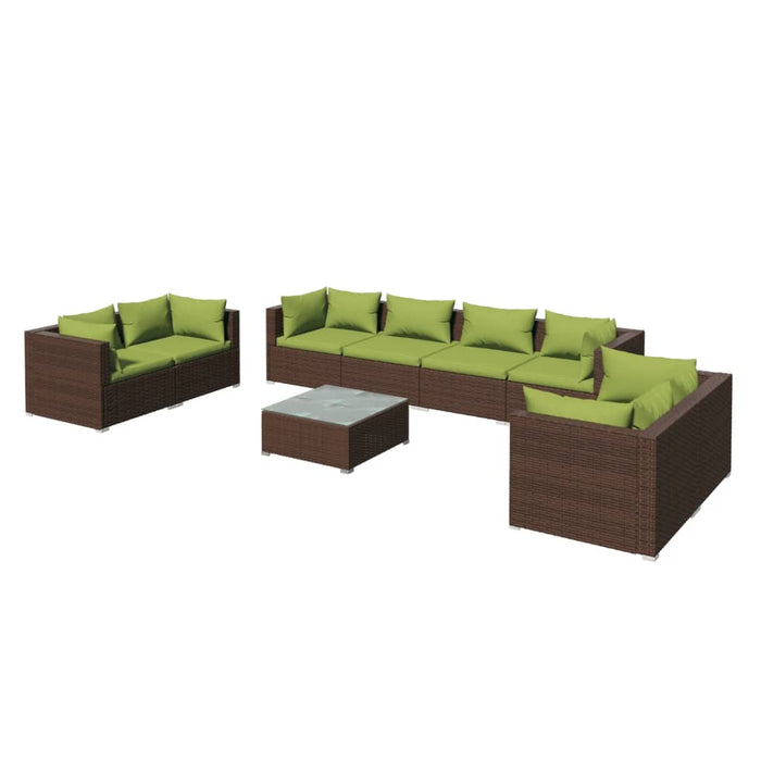 9-tlg. Garten-Lounge-Set mit Kissen Poly Rattan Braun