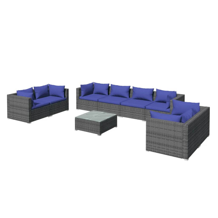 9-tlg. Garten-Lounge-Set mit Kissen Poly Rattan Grau
