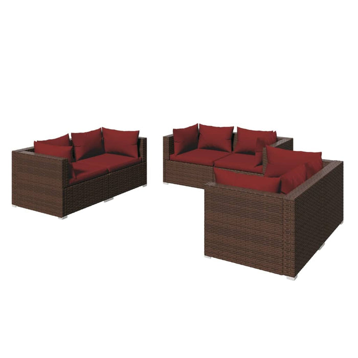 6-tlg. Garten-Lounge-Set mit Kissen Poly Rattan Braun