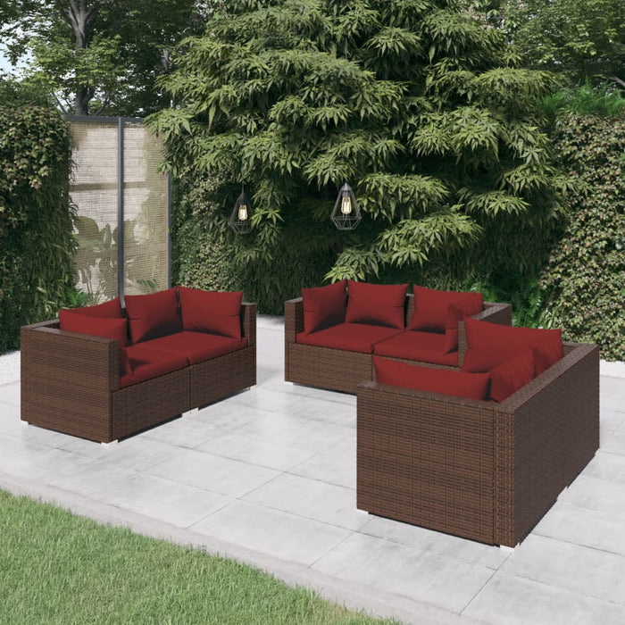 6-tlg. Garten-Lounge-Set mit Kissen Poly Rattan Braun