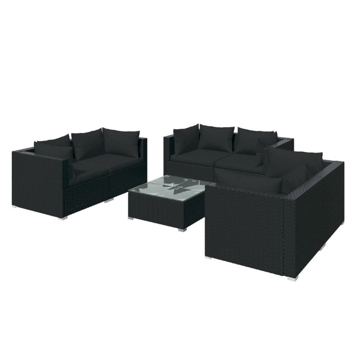 7-tlg. Garten-Lounge-Set mit Kissen Poly Rattan Schwarz