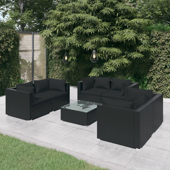 7-tlg. Garten-Lounge-Set mit Kissen Poly Rattan Schwarz
