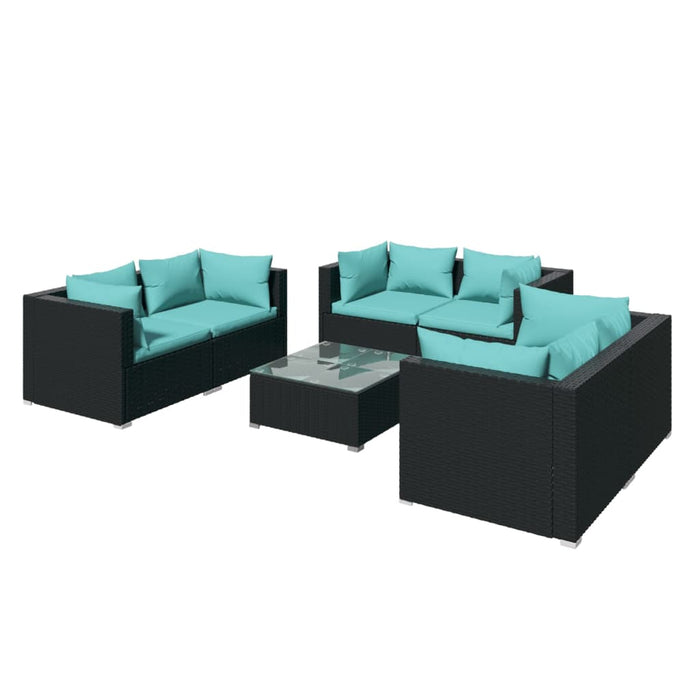 7-tlg. Garten-Lounge-Set mit Kissen Poly Rattan Schwarz