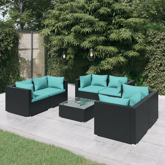 7-tlg. Garten-Lounge-Set mit Kissen Poly Rattan Schwarz