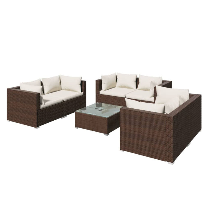 7-tlg. Garten-Lounge-Set mit Kissen Poly Rattan Braun