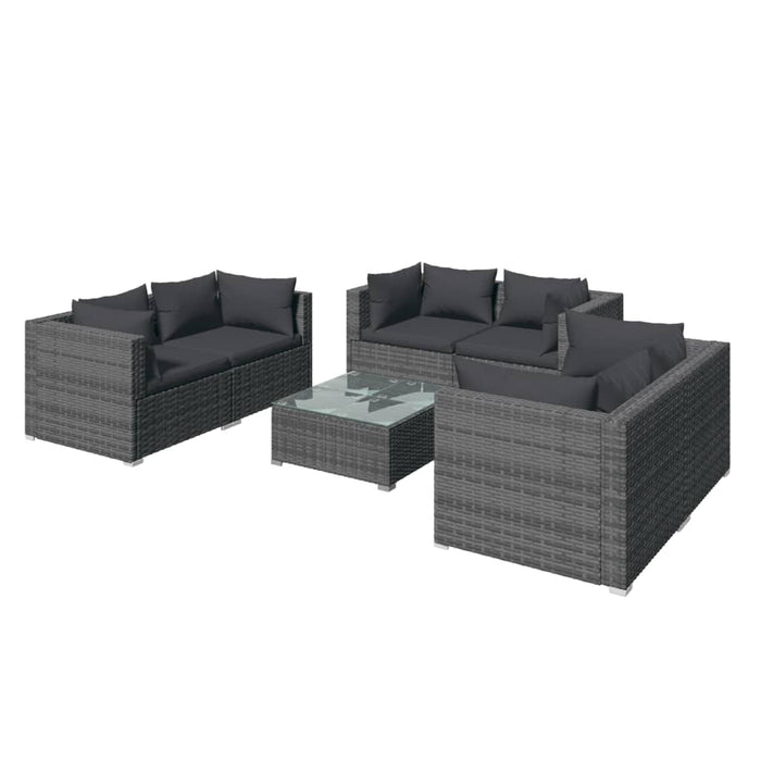 7-tlg. Garten-Lounge-Set mit Kissen Poly Rattan Grau