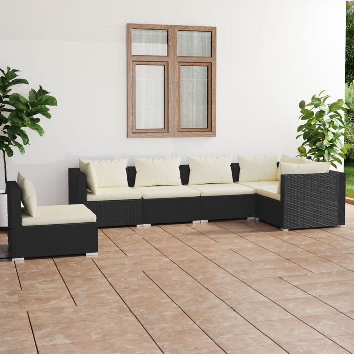 6-tlg. Garten-Lounge-Set mit Kissen Poly Rattan Schwarz