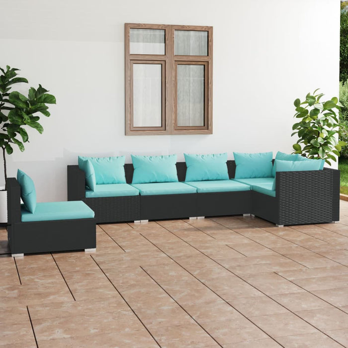 6-tlg. Garten-Lounge-Set mit Kissen Poly Rattan Schwarz