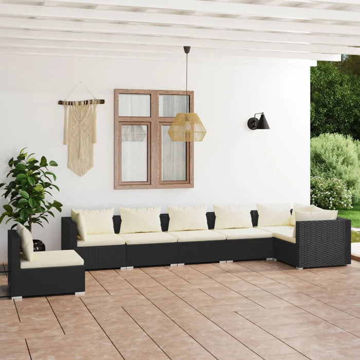 7-tlg. Garten-Lounge-Set mit Kissen Poly Rattan Schwarz