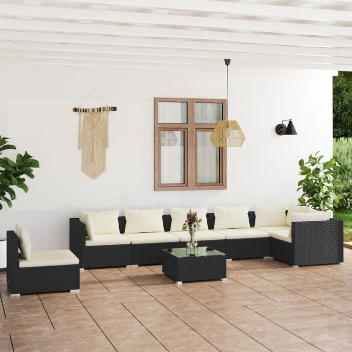 8-tlg. Garten-Lounge-Set mit Kissen Poly Rattan Schwarz