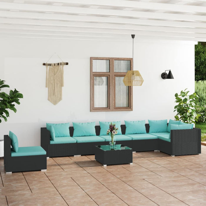 8-tlg. Garten-Lounge-Set mit Kissen Poly Rattan Schwarz
