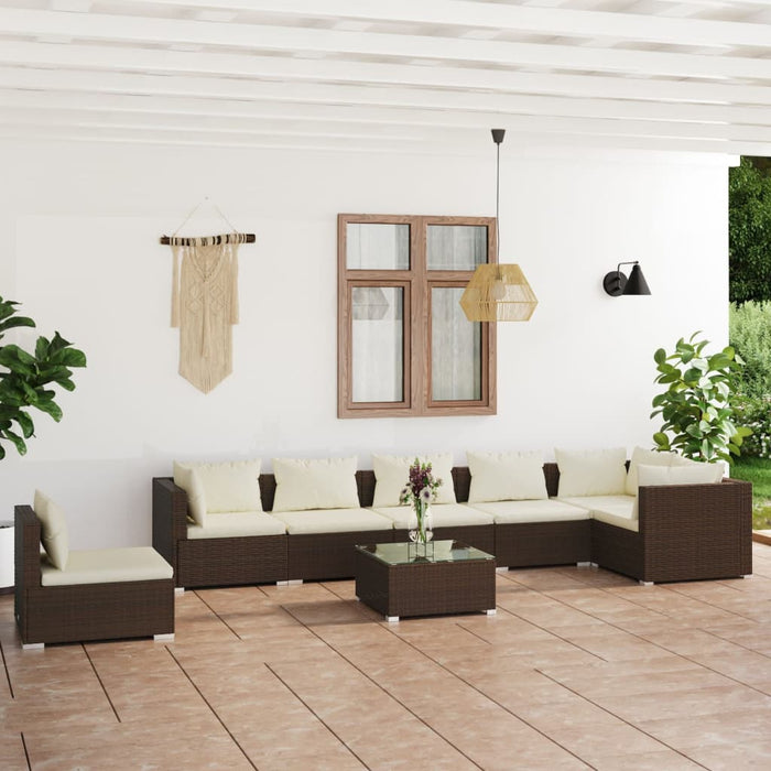 8-tlg. Garten-Lounge-Set mit Kissen Poly Rattan Braun